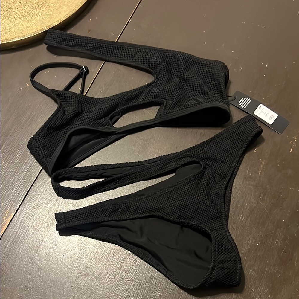 Black Textured Bikini Set